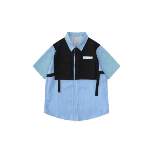 Stripe Stitching Fake Two piece Short sleeved Shirt