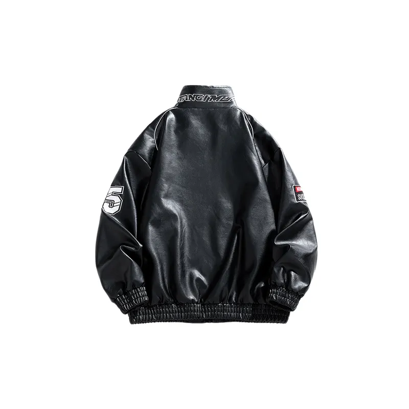 Loose Fashion Artificial Leather Jacket-5
