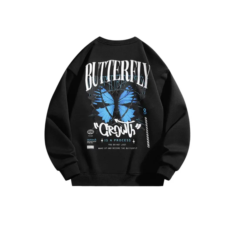 Butterfly Print Round Neck Sweatshirt-5