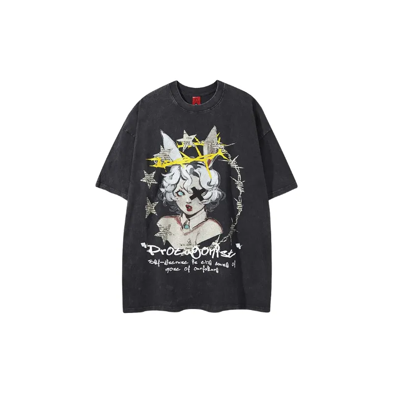 Street Loose Cotton Blended Fabric T Shirt-4
