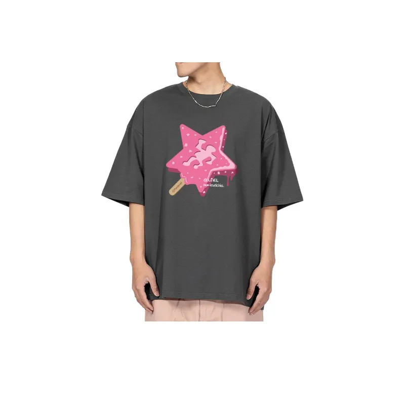 Tide Star Stick Printing Half Sleeve T shirt-5