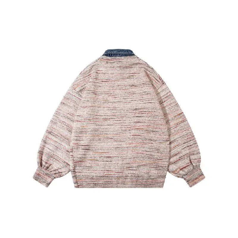 Retro Stripe Loose Blended Synthetic Fabrics Sweater-1