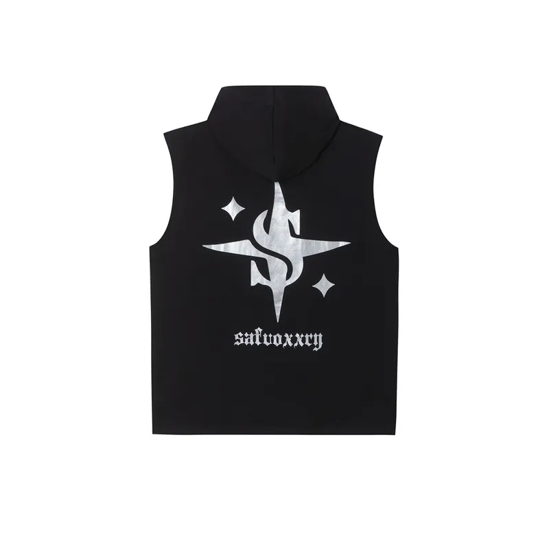 Loose Patchwork Printed Hooded Vest-1