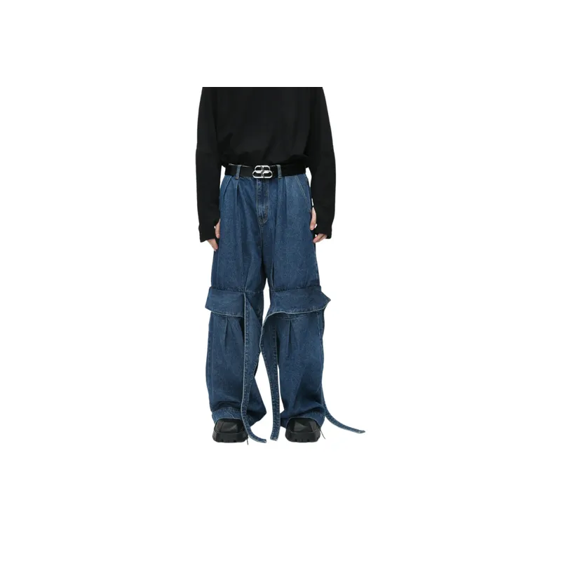 Niche Deconstruction Design Loose Washed Jeans-2