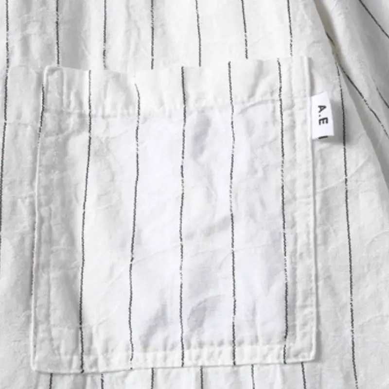 Retro Striped Linen Blend Fabric Shirt Unisex-2