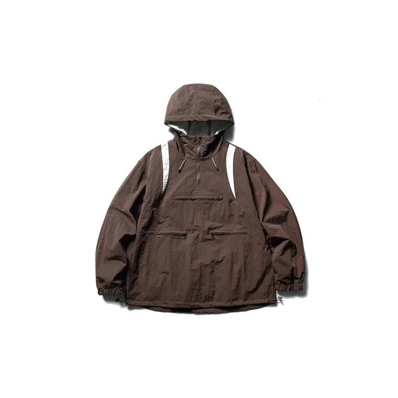 Retro Functional Male Tooling Design Sense Hooded Stitching Pullover Jacket-4