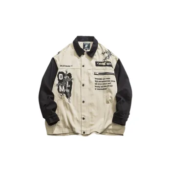 Heavy duty Retro Work Shirt Long Sleeve Loose Embroidery Jacket