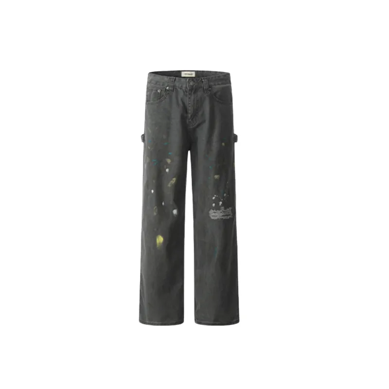 Casual Ink Painting Denim Cargo Pants-0
