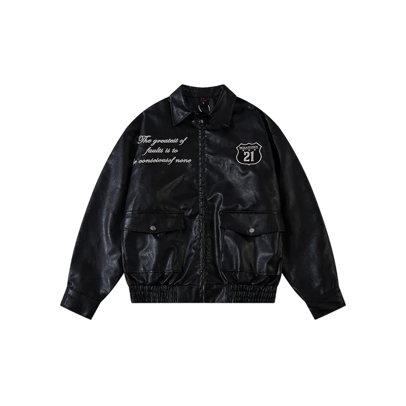 Embroidery Fashionable Leather Jacket-0