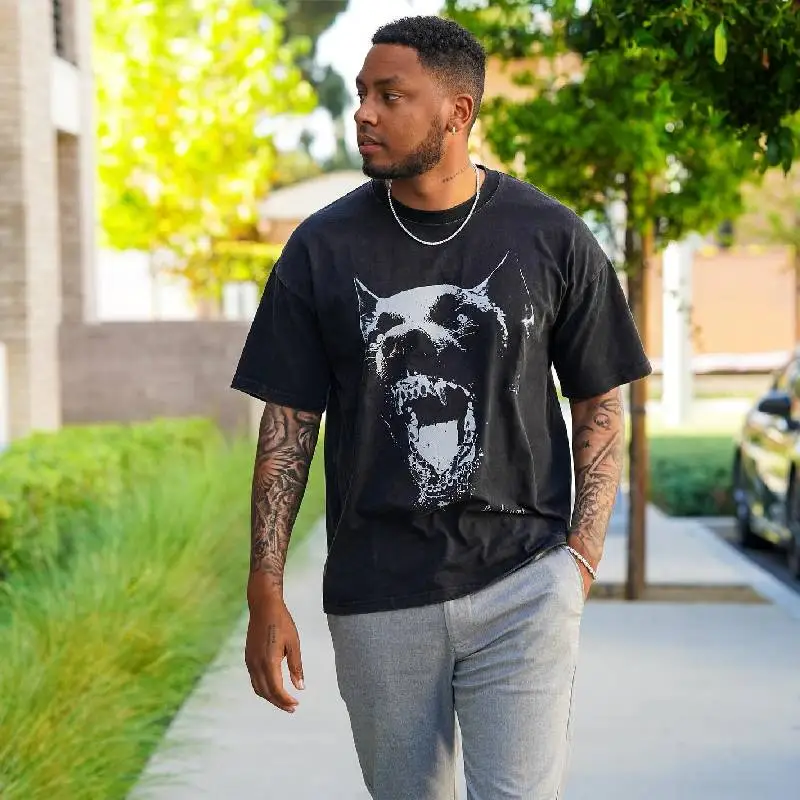 Doberman Print Washed T shirt swag OOTD-8