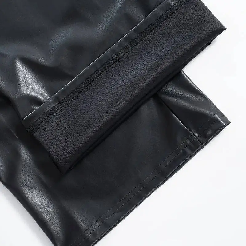 Casual Simple PU Leather Pants Women-3