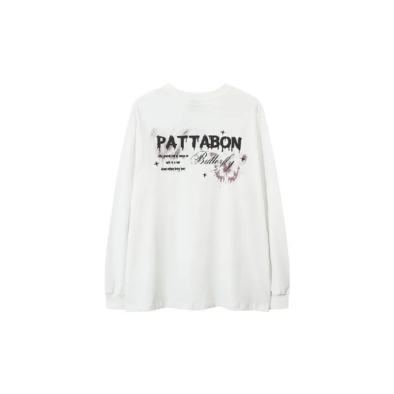 Retro Butterfly Print Long Sleeve Cotton T Shirt-5
