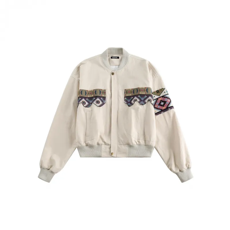 Loose Retro Ethnic Style Patchwork Flight Jacket-0