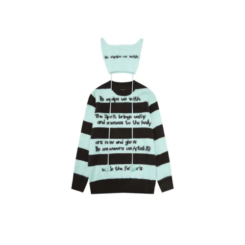 High Street Collisional Stripe Letter Jacquard Hooded Zipper Sweater