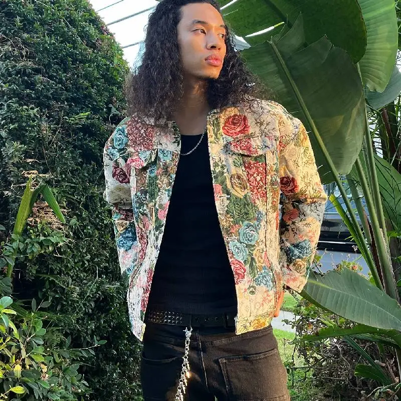 Fashionable Floral Denim Jacket-2