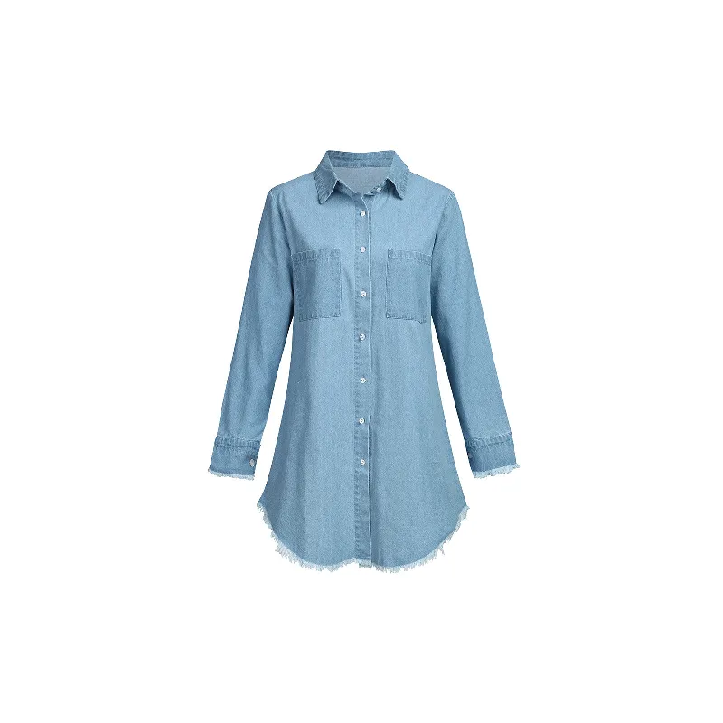 Fashionable Loose Denim Shirt Women-5