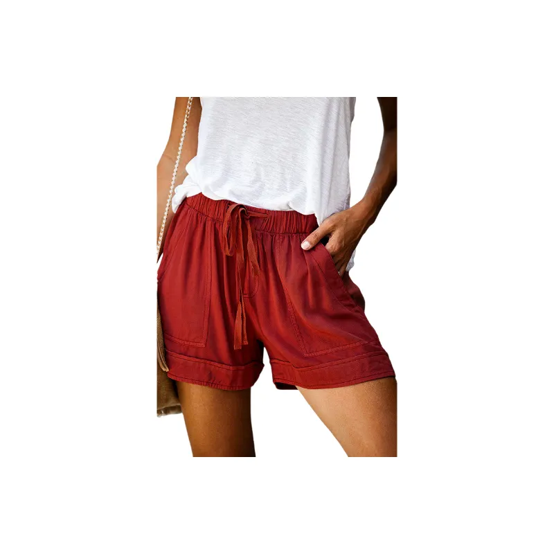 Plain Loose Cotton Blended Fabric Casual Shorts Women-4