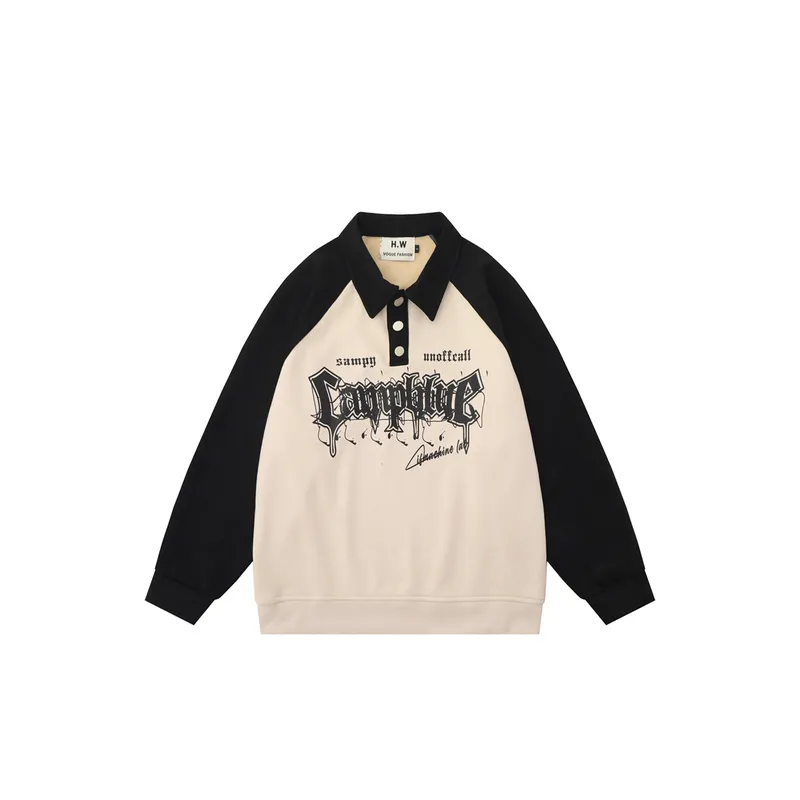 New Arrival Trendy Stitching Collared Printed Loose Hoodie-0