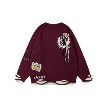 New Vintage Niche Design Crown Cut Out Fake Two Piece Sweater