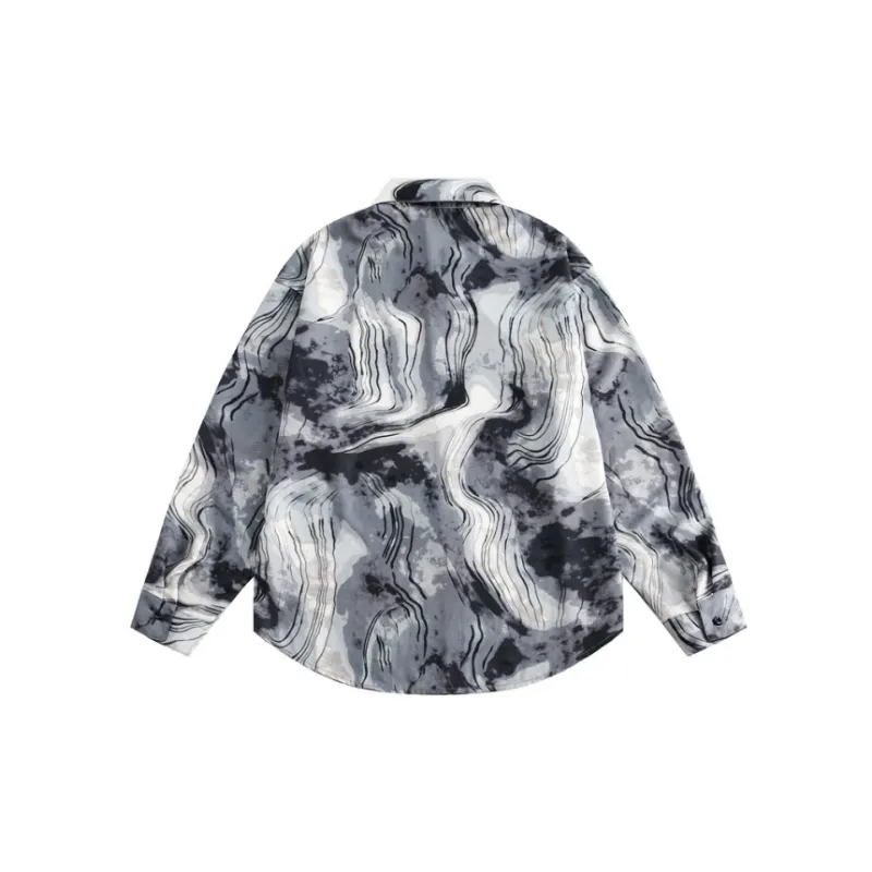 Ink Print Lapel Loose Long Sleeve Shirt-3