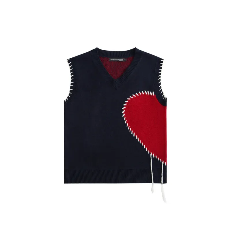 Retro Contrast Color Couple Vest-4