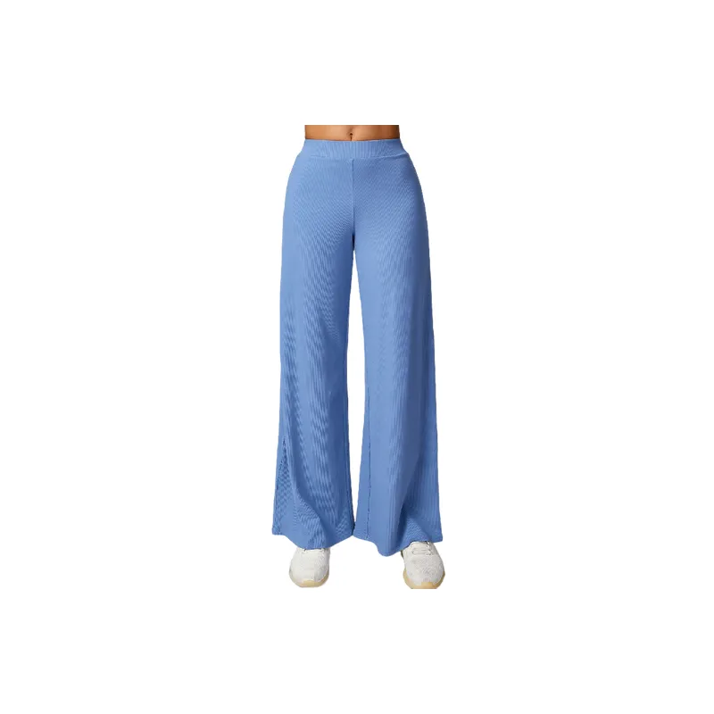 Sporty Loose Rayon Ribbed Fabric Casual Pants Women-0