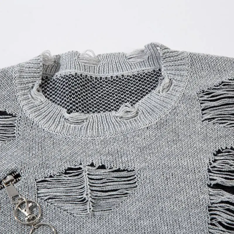 Zipper Ripped Sweater-4