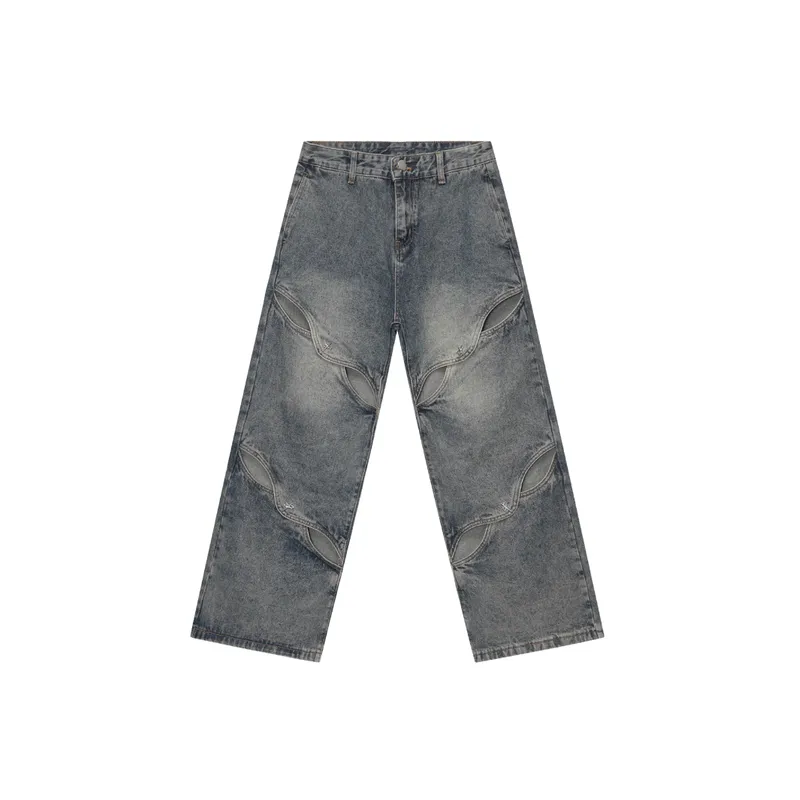 Retro Irregular Split New Style Straight Leg Wide Jeans-0