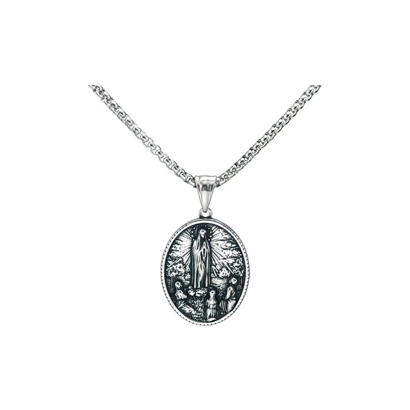 Retro Maria Stainless Steel Virgin Jesus Pearl Hangtag Necklace