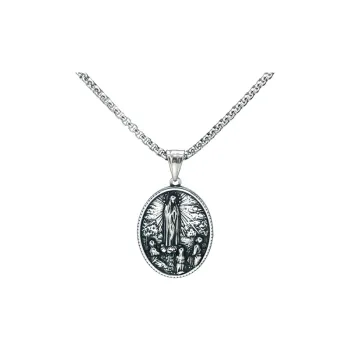Retro Maria Stainless Steel Virgin Jesus Pearl Hangtag Necklace