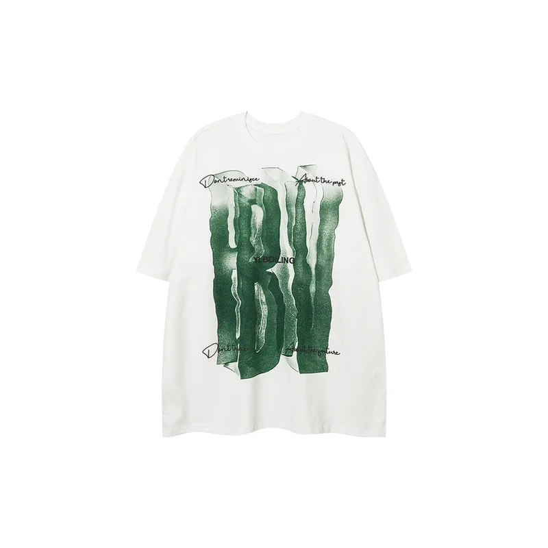 Hip hop Letter Graffiti Printed Short sleeved T shirt-0