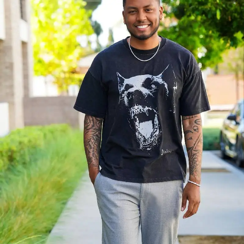 Doberman Print Washed T shirt swag OOTD-7