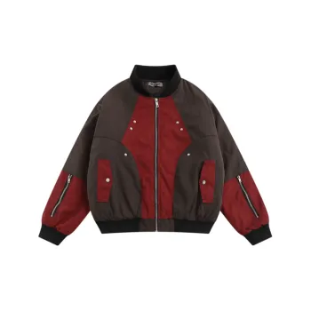 High Street Functional Style Stitching Contrast Color Aviator Hip hop Loose OV Quilted Cotton padded Jacket