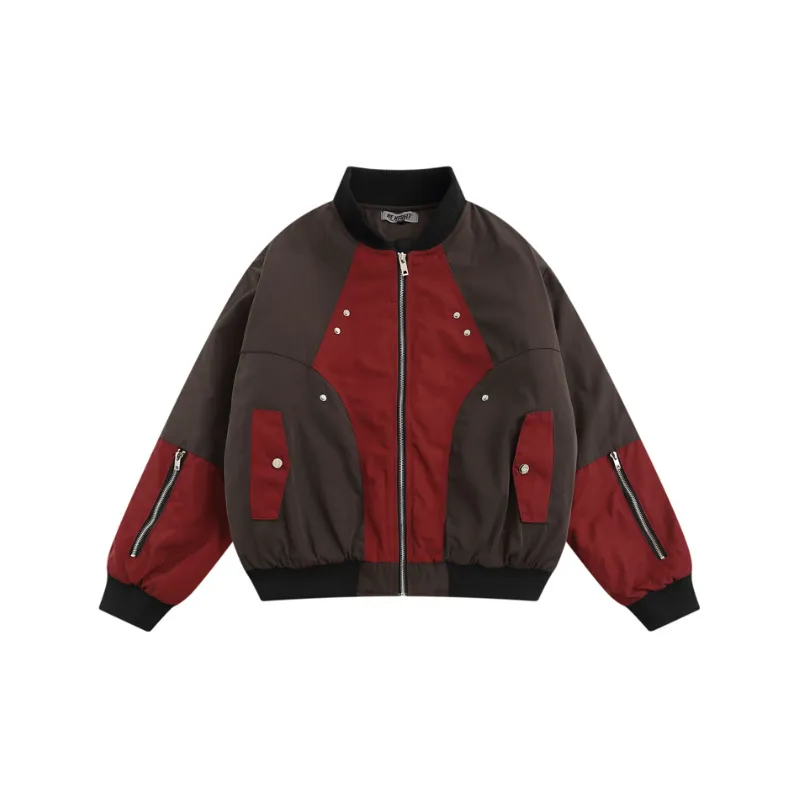 High Street Functional Style Stitching Contrast Color Aviator Hip hop Loose OV Quilted Cotton padded Jacket-4