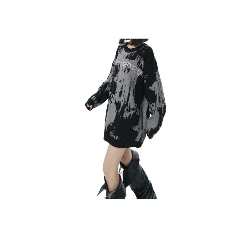 High Street Dark Embroidered Letter Sweater-2