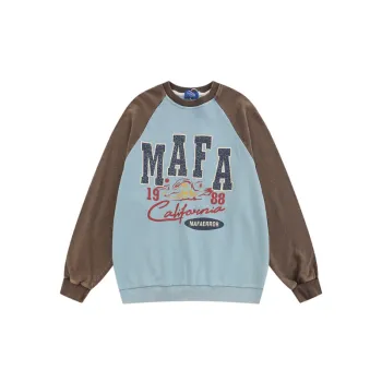 Retro Distressed Contrast Color Long Sleeve Sweatshirt