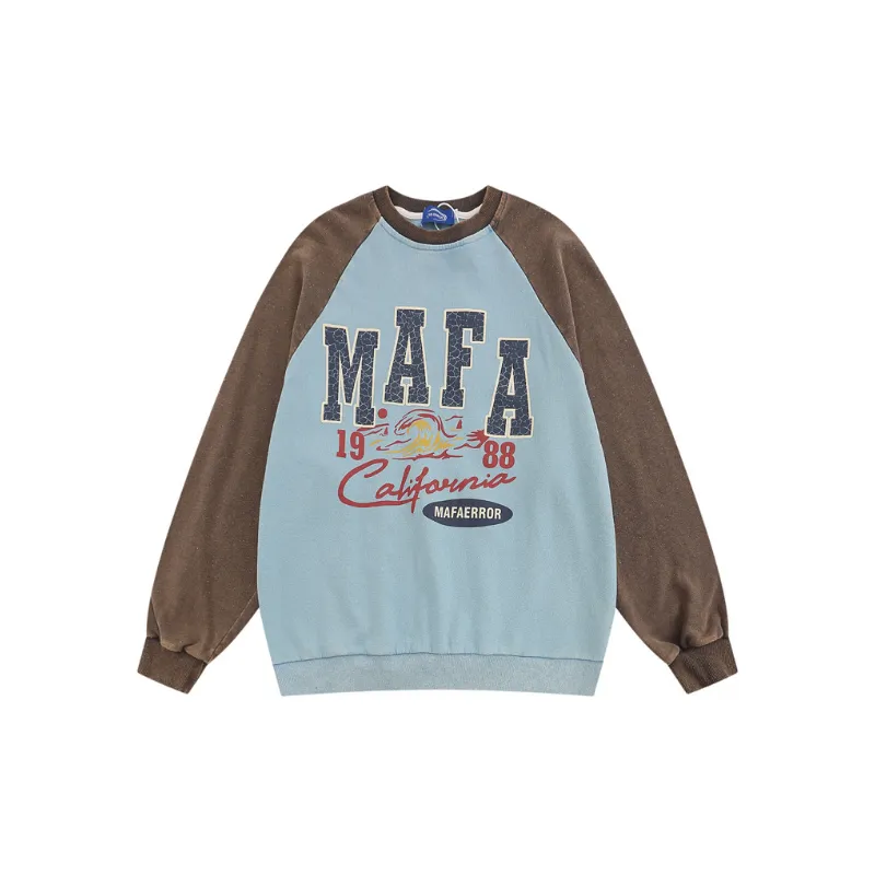 Retro Distressed Contrast Color Long Sleeve Sweatshirt-0