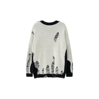 Color Matching Crochet Hollow Hole Street Retro Loose Crew Neck Sweater