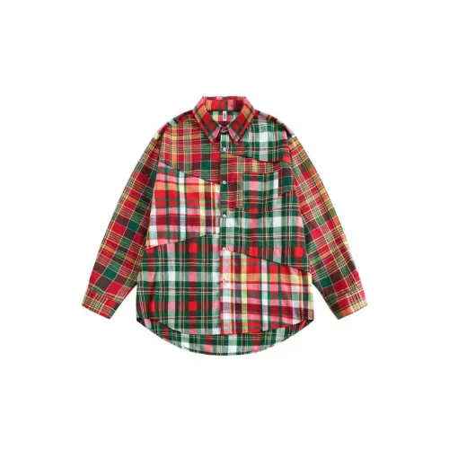 Contrast Color Stitching Christmas Style Pattern Plaid Long Sleeve Trendy Shirt