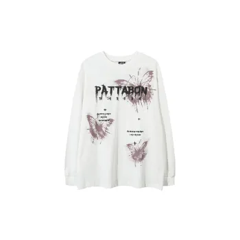 Retro Butterfly Print Long Sleeve Cotton T Shirt