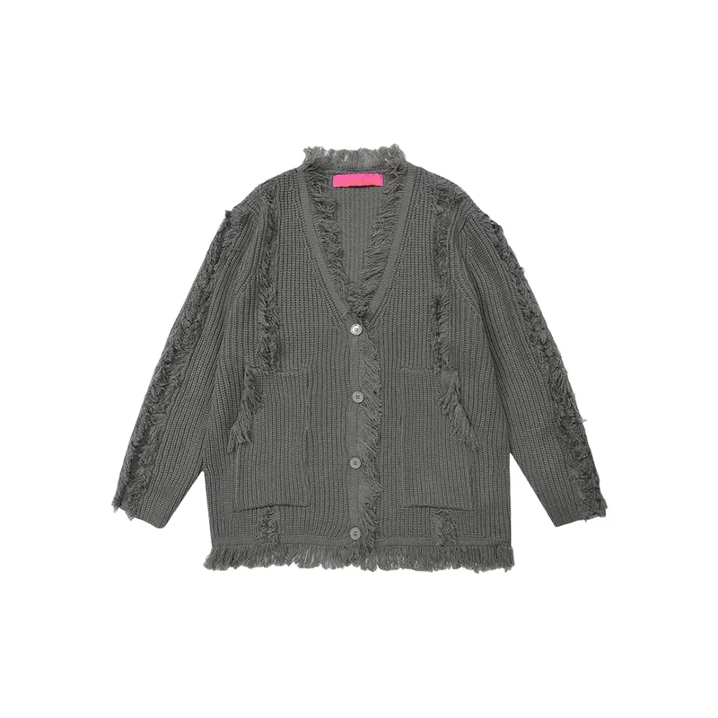 New Design Tassel Fringe Cardigan Long Sleeve Loose Sweater