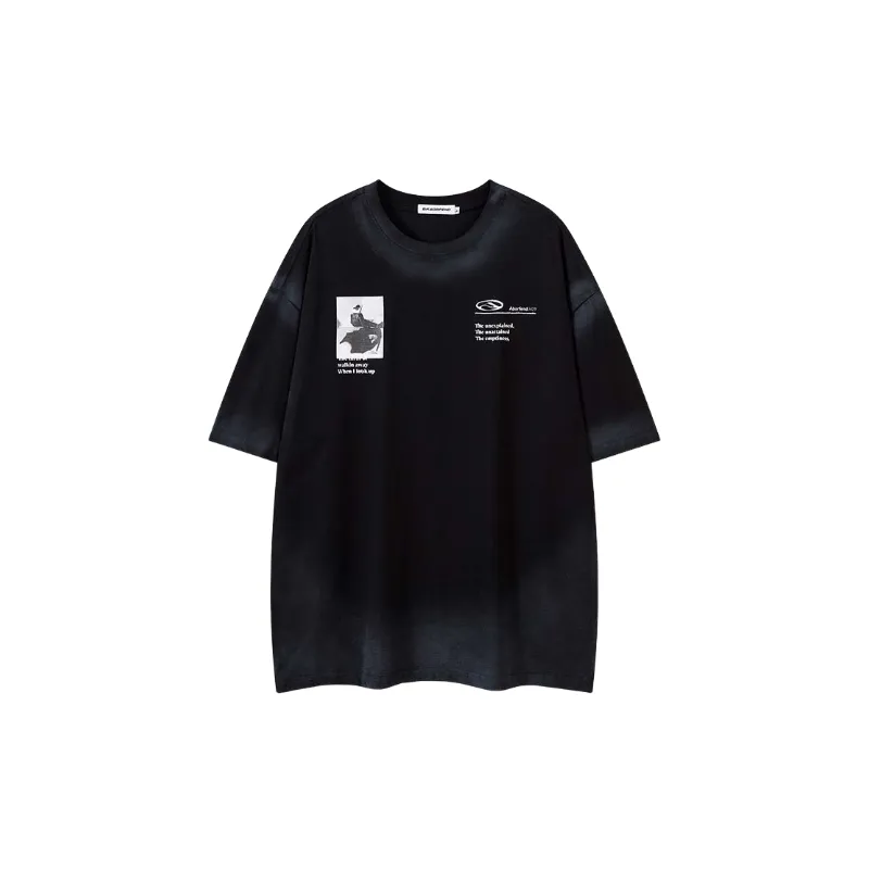 Retro Letter Cotton Blended Fabric T Shirt-0