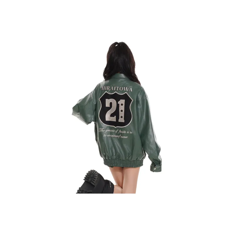 Embroidery Fashionable Leather Jacket-7