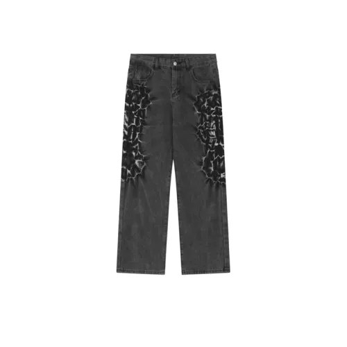 Trend Neutral Washed Dark Old Design Loose Jeans