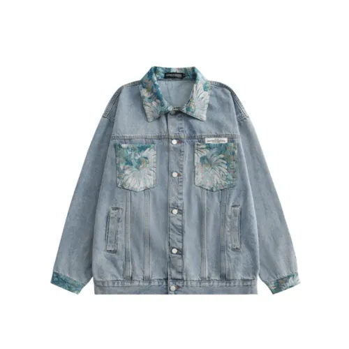 Printed Patchwork Denim Coat