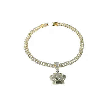 Crown Letter Pendant Cuban Necklace