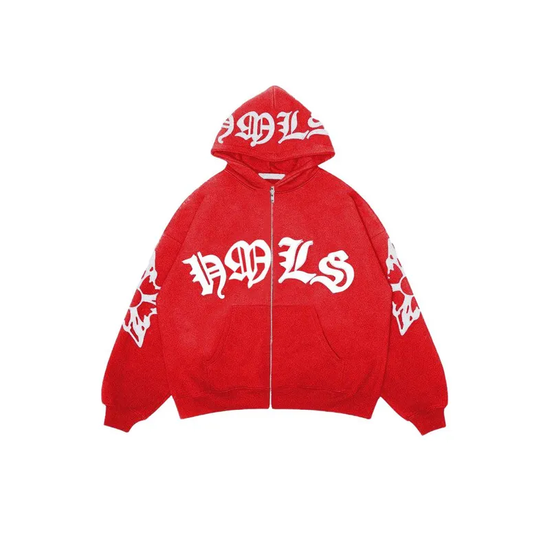 Zipper Gothic Letter Print Hoodie-8