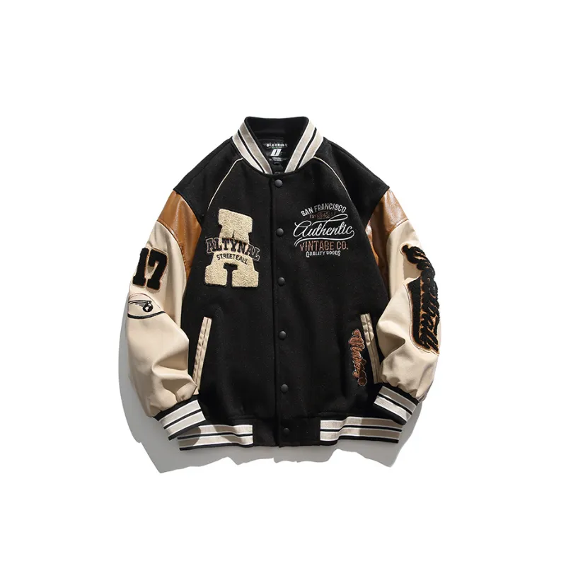 Stitching Creative Letters Embroidered Collar Baseball Jacket