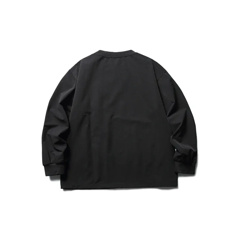 Retro Contrast Color Design Sense Multi Pocket Long Sleeved T Shirt-5