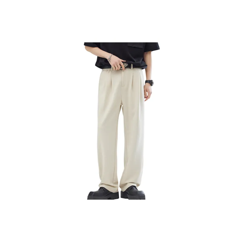 Simple Loose Blended Synthetic Fabrics Suit Trousers-4